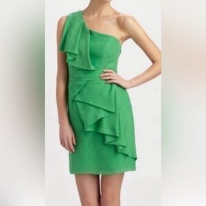 Shoshanna One Shoulder Silk Mini Cocktail Green Dress